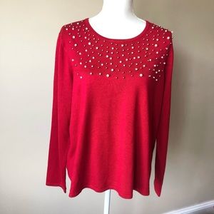 Liz Claiborne NWT Red Sweater  Embellished beaded scoop neck size XXL